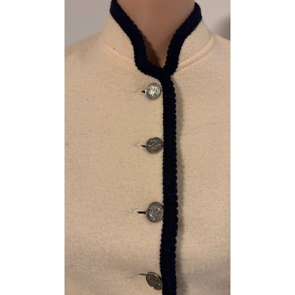 LITZA Vintage White Black Boiled Wool Puff Shoulder Silver Buttons Jacket  2-4 - Picture 5 of 10